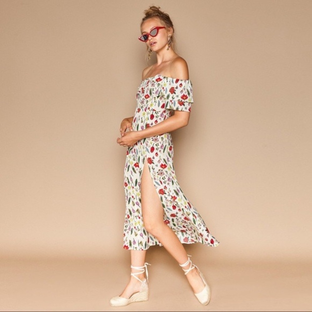 Stone cold fox versilia floral off the shoulder dress